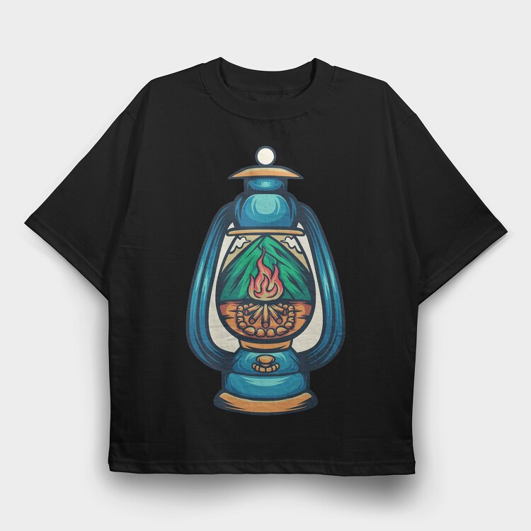 Camping Illustration 3, Tricou Oversize Barbati (Unisex)