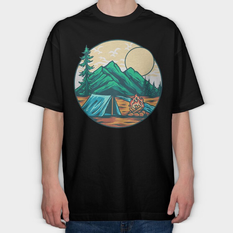 Camping Illustration 9, Tricou Oversize Barbati (Unisex)
