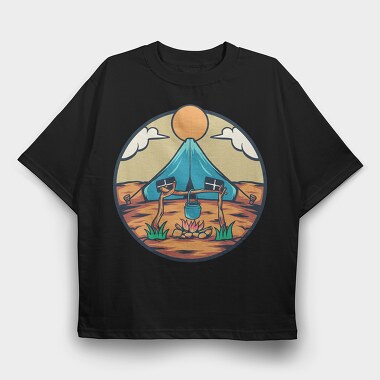 Camping Illustration, Tricou Oversize Barbati (Unisex)