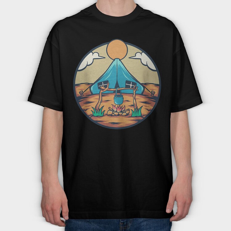 Camping Illustration, Tricou Oversize Barbati (Unisex)