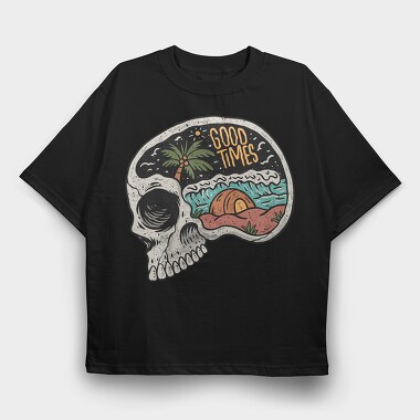 Skull Beach 2, Tricou Oversize Barbati (Unisex)