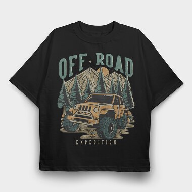 Off Road Expedition With Off Road Car in the Middle of Mountain, Tricou Oversize Barbati (Unisex)
