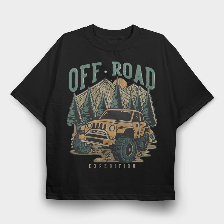 Off Road Expedition With Off Road Car in the Middle of Mountain, Tricou Oversize Barbati (Unisex)