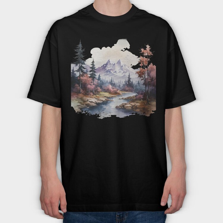 Autumn Mountain Stream, Tricou Oversize Barbati (Unisex)