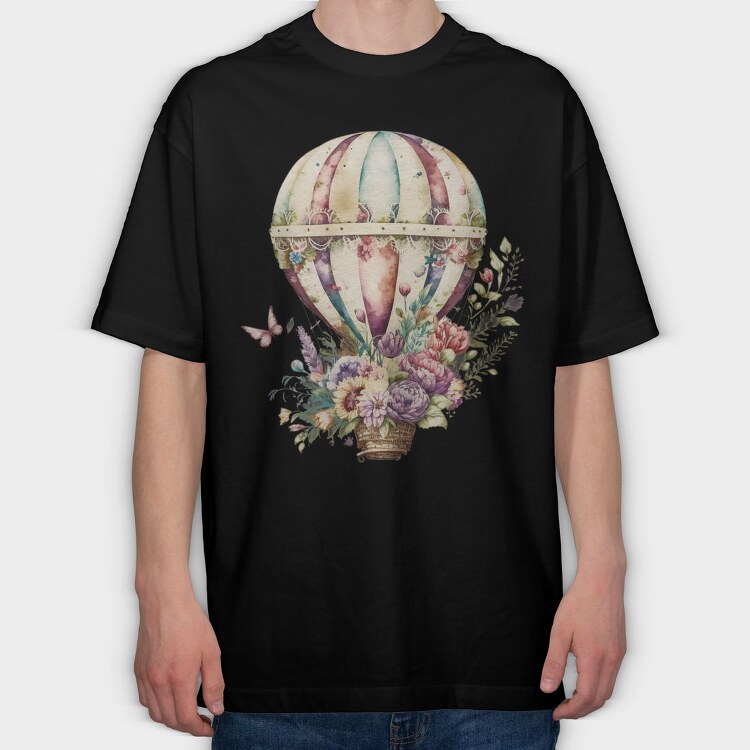 Balloon Floral Journey, Tricou Oversize Barbati (Unisex)