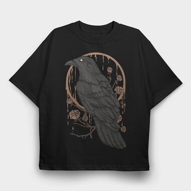 Raven Perch on the Flower Branch, Tricou Oversize Barbati (Unisex)