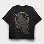 Raven Perch on the Flower Branch, Tricou Oversize Barbati (Unisex)