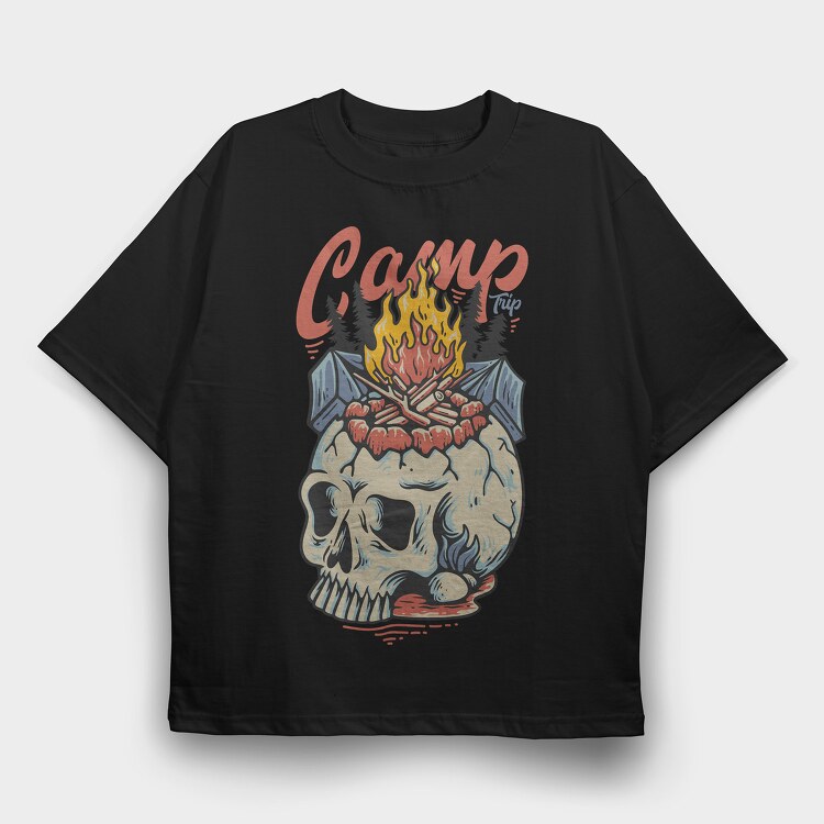Camp Trip With Campfire on the Skull, Tricou Oversize Barbati (Unisex)
