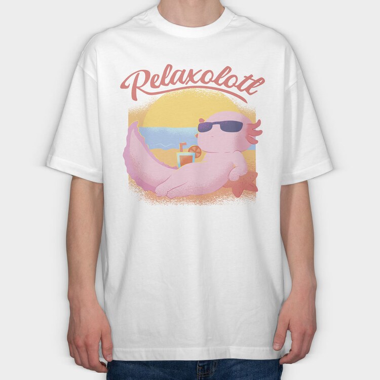 Axolotl At The Beach Relaxolotl, Tricou Oversize Barbati (Unisex)