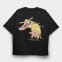 Cartoon Retro Cow and Chicken 1, Tricou Oversize Barbati (Unisex)