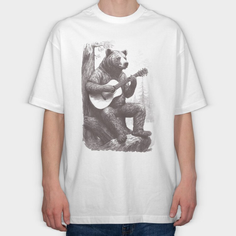 Bear Playing Guitar Hand Drawn, Tricou Oversize Barbati (Unisex)