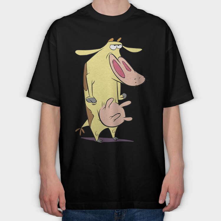 Cartoon Retro Cow and Chicken 2, Tricou Oversize Barbati (Unisex)