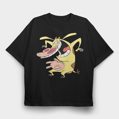 Cartoon Retro Cow and Chicken 3, Tricou Oversize Barbati (Unisex)