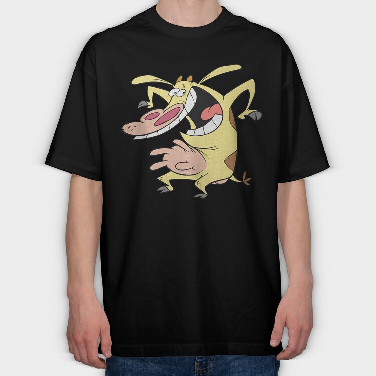 Cartoon Retro Cow and Chicken 3, Tricou Oversize Barbati (Unisex)