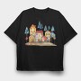Autumn Houses Night, Tricou Oversize Barbati (Unisex)