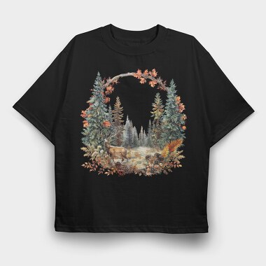 Autumn Wreath Deer, Tricou Oversize Barbati (Unisex)