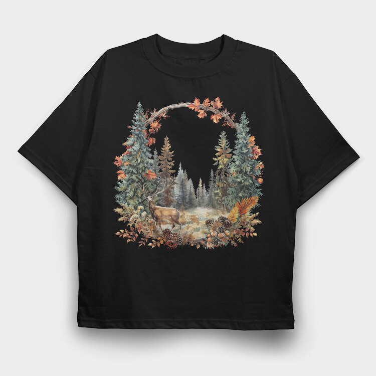 Autumn Wreath Deer, Tricou Oversize Barbati (Unisex)