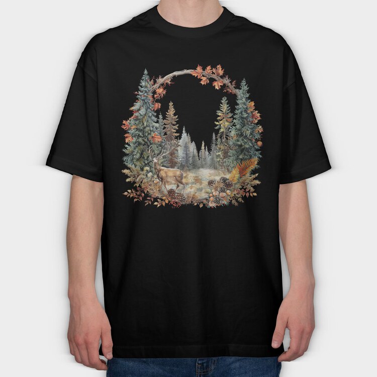 Autumn Wreath Deer, Tricou Oversize Barbati (Unisex)