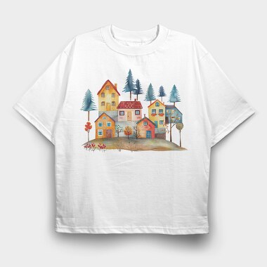 Autumn Houses Night, Tricou Oversize Barbati (Unisex)