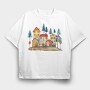 Autumn Houses Night, Tricou Oversize Barbati (Unisex)