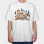 Autumn Houses Night, Tricou Oversize Barbati (Unisex)