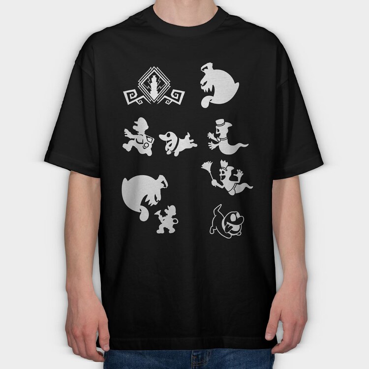 Luigis Mansion Stencil Silhouette, Tricou Oversize Barbati (Unisex)