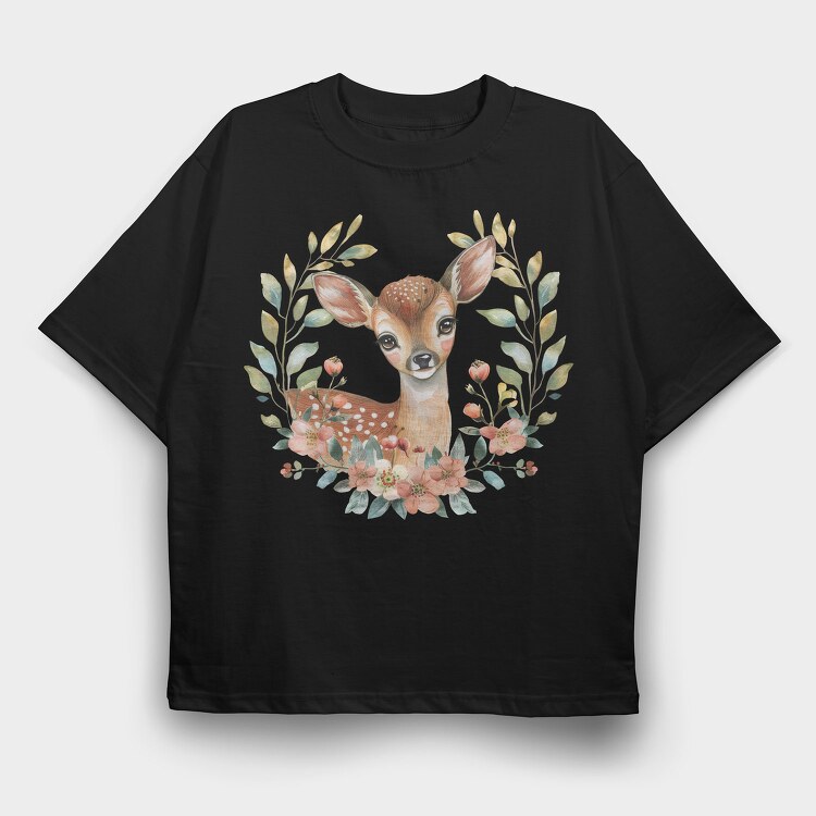 Baby Deer Flowers, Tricou Oversize Barbati (Unisex)