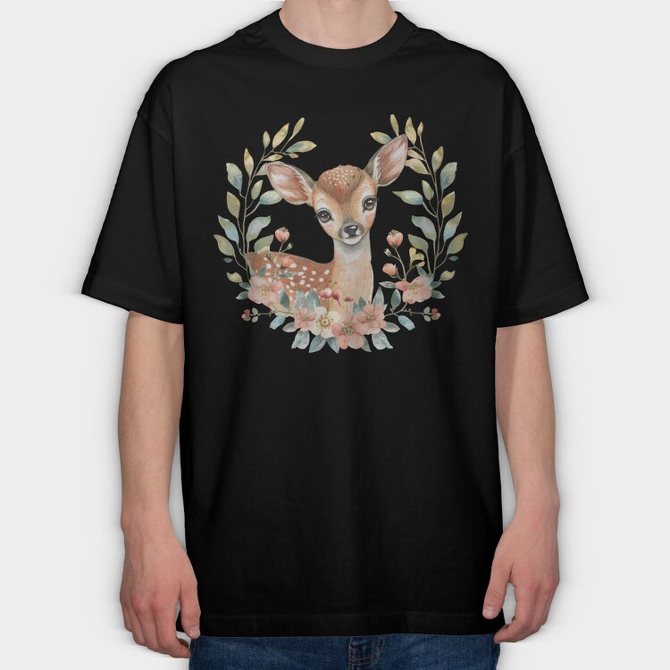 Baby Deer Flowers, Tricou Oversize Barbati (Unisex)