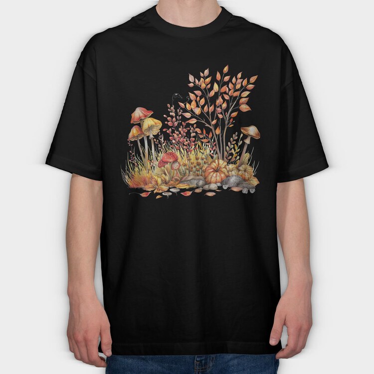 Autumn Mushrooms Leaves, Tricou Oversize Barbati (Unisex)