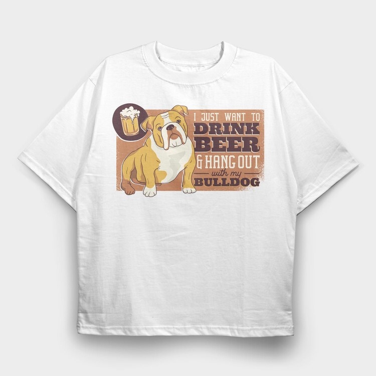 Beer & Bulldog, Tricou Oversize Barbati (Unisex)