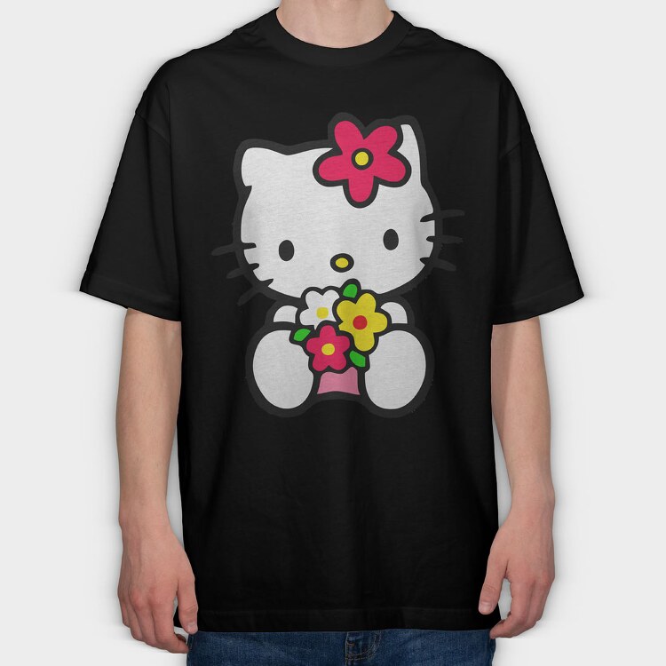 Cartoon Retro Hello Kitty 4, Tricou Oversize Barbati (Unisex)