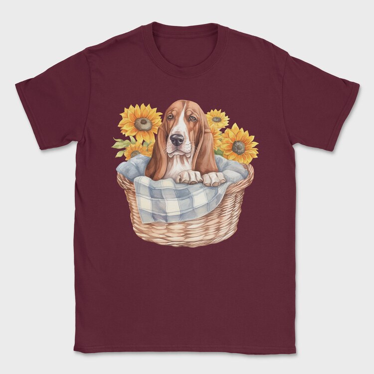 Basset Hound Sunflowers, Tricou Barbati (Unisex)