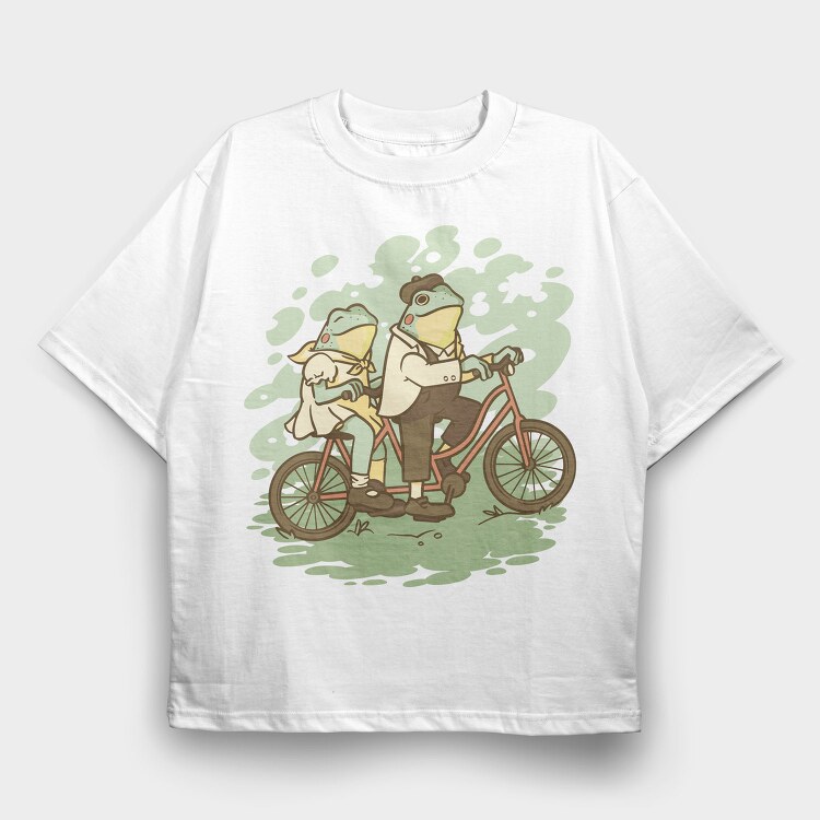 Bicycle Frogs Vintage Riding A Bike, Tricou Oversize Barbati (Unisex)