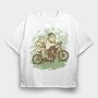 Bicycle Frogs Vintage Riding A Bike, Tricou Oversize Barbati (Unisex)