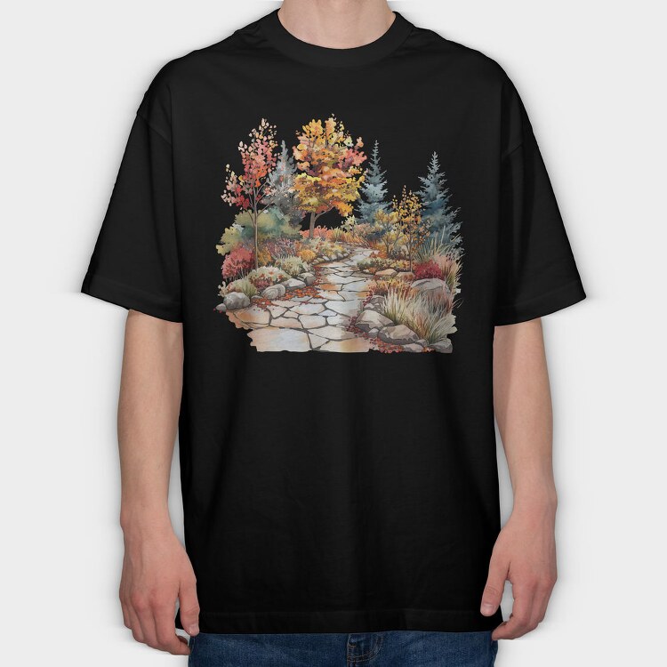 Autumn Pathway Watercolor, Tricou Oversize Barbati (Unisex)