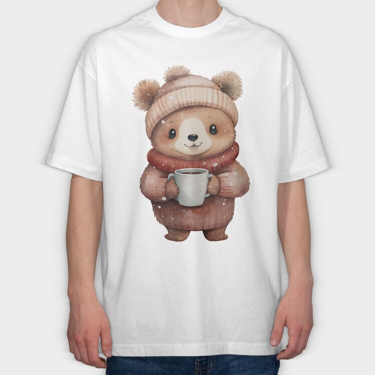 Bear Coffee Cup, Tricou Oversize Barbati (Unisex)