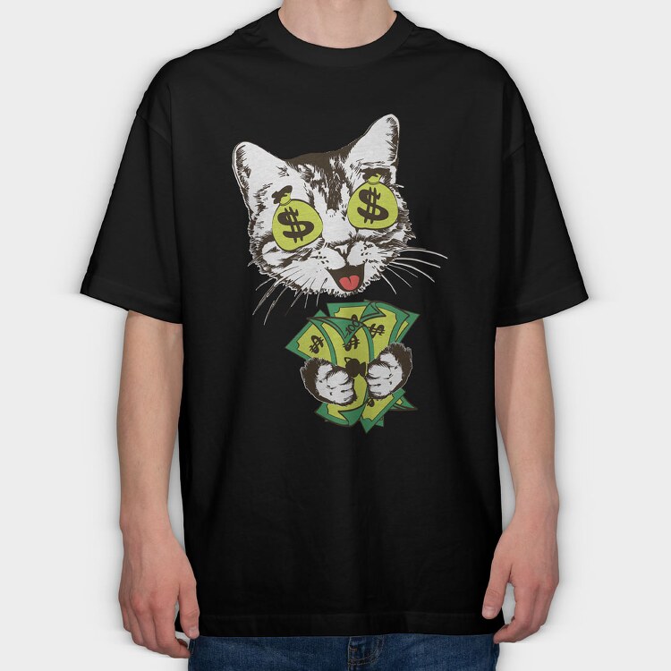 Money Cat, Tricou Oversize Barbati (Unisex)