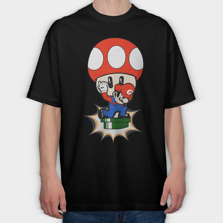 Moshroom Mario, Tricou Oversize Barbati (Unisex)
