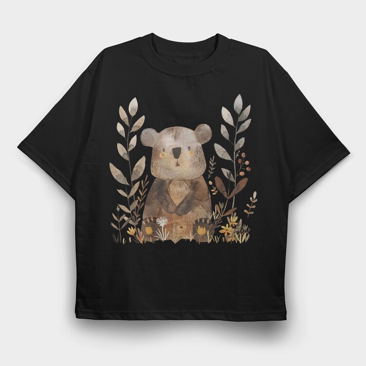 Bear Flower Friends, Tricou Oversize Barbati (Unisex)