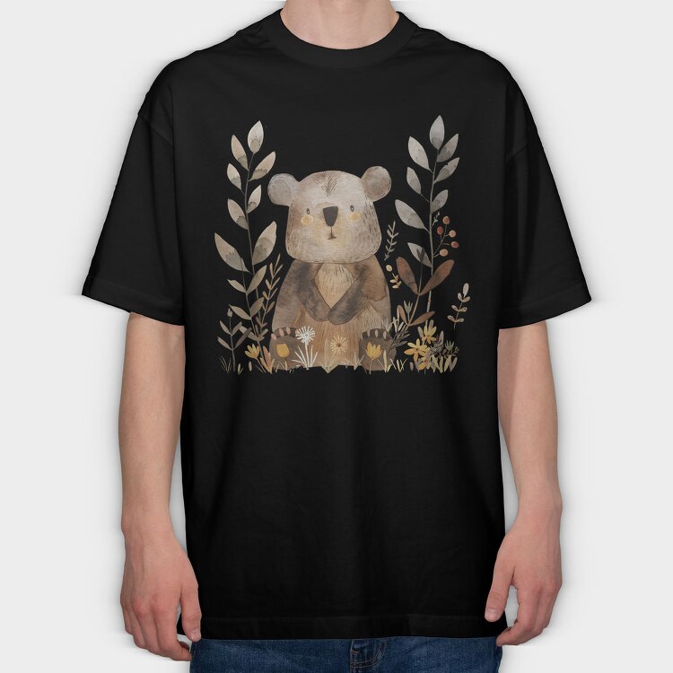Bear Flower Friends, Tricou Oversize Barbati (Unisex)