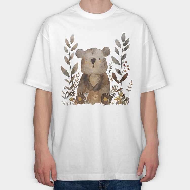 Bear Flower Friends, Tricou Oversize Barbati (Unisex)