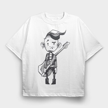 Character Holding Guitar Punk, Tricou Oversize Barbati (Unisex)