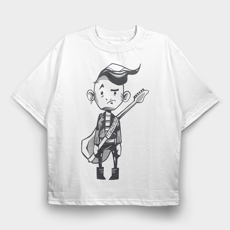Character Holding Guitar Punk, Tricou Oversize Barbati (Unisex)