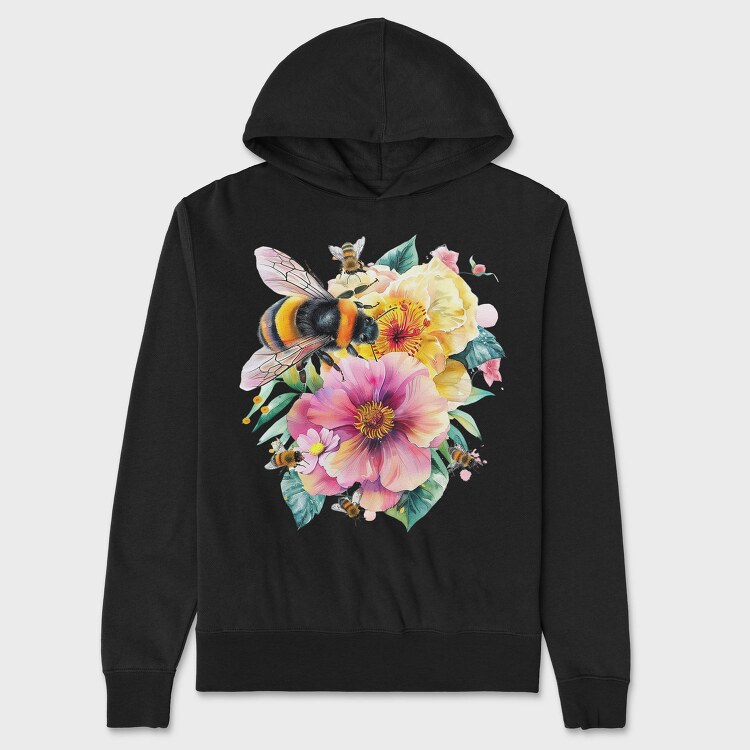 Bees Flowers Bouquet, Hanorac Oversize Barbati (Unisex)