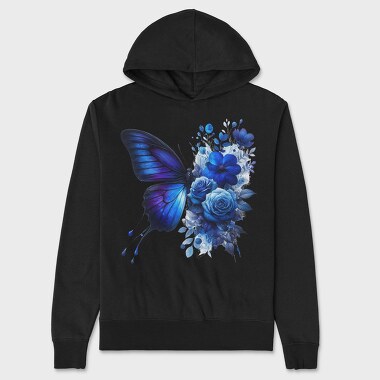 Blue Butterfly Roses, Hanorac Oversize Barbati (Unisex)