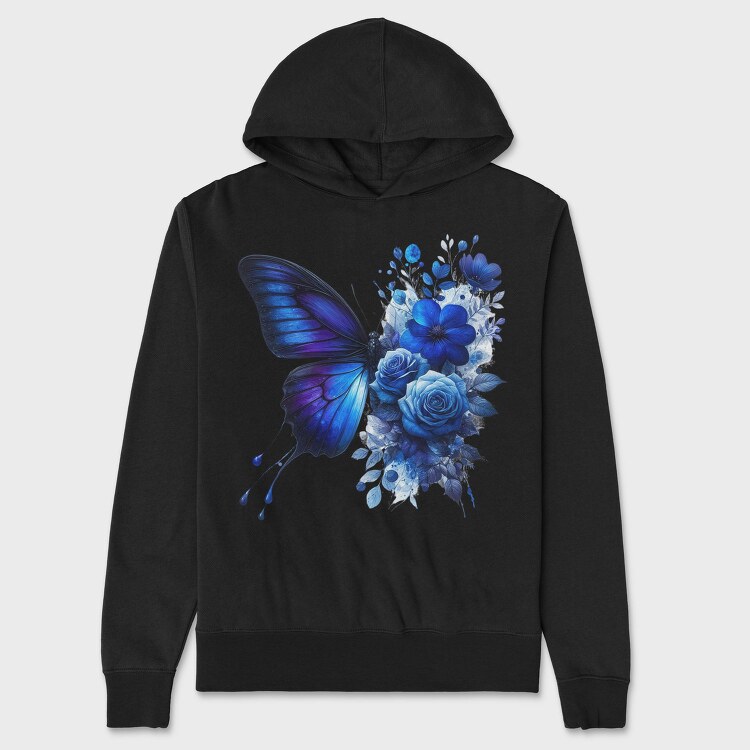 Blue Butterfly Roses, Hanorac Oversize Barbati (Unisex)