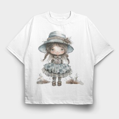 Blue Vintage Girl, Tricou Oversize Barbati (Unisex)