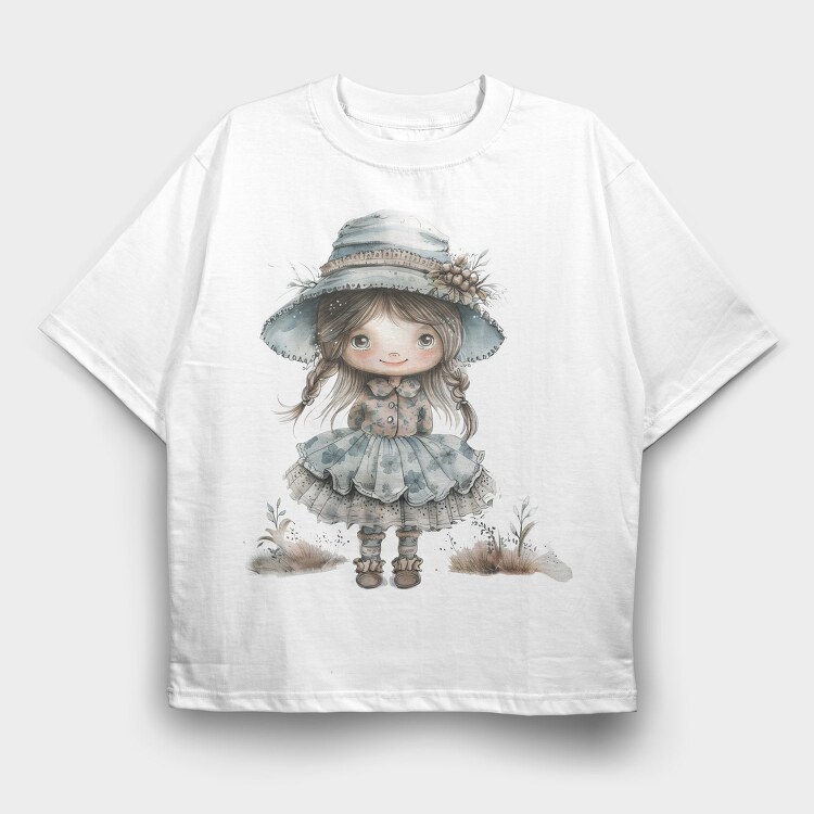 Blue Vintage Girl, Tricou Oversize Barbati (Unisex)