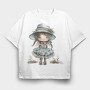 Blue Vintage Girl, Tricou Oversize Barbati (Unisex)