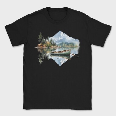 Boat Mountain Reflection, Tricou Barbati (Unisex)
